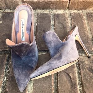 VGUC Brian Atwood Liason Mules in Gray Suede | Size 36